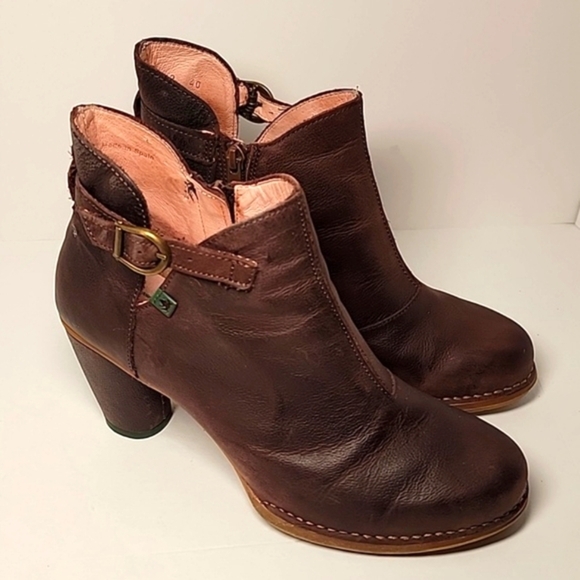 El Naturalista Colibri Bootie Ankle Boots Block Heels Side Zip Brown Leather 40 - Picture 1 of 16